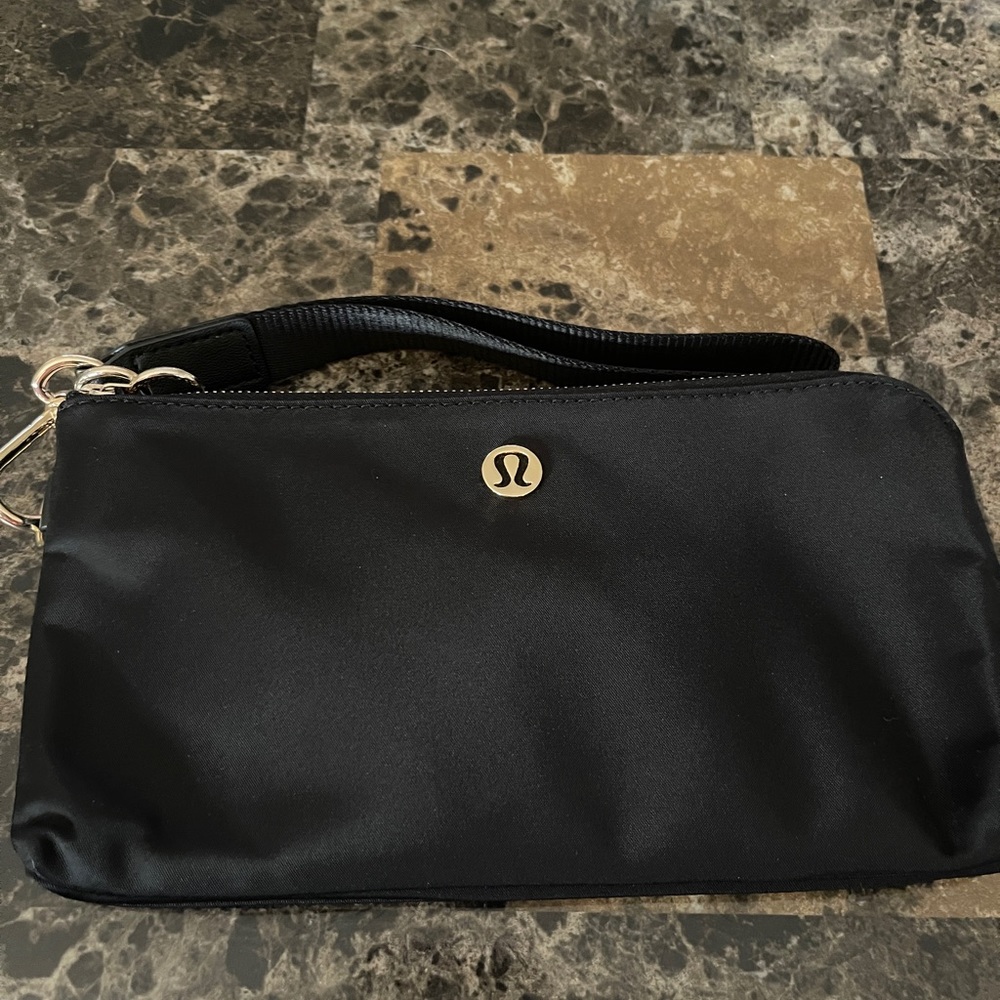 Lululemon black gold Now and Always Wristlet zippered wallet